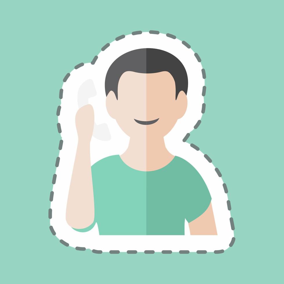 Talking on phone Sticker in trendy line cut isolated on blue background vector