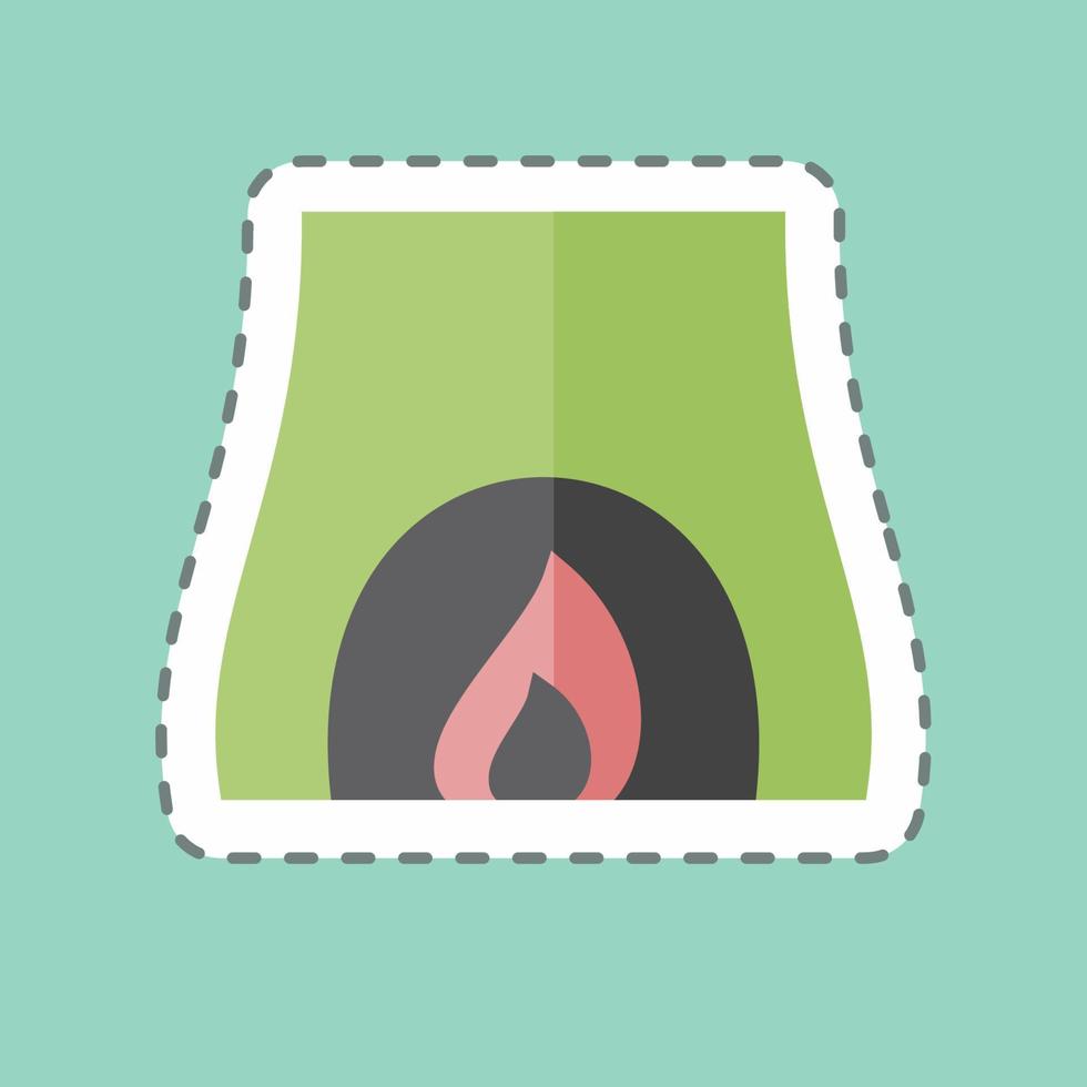 Fireplace Sticker in trendy line cut isolated on blue background vector