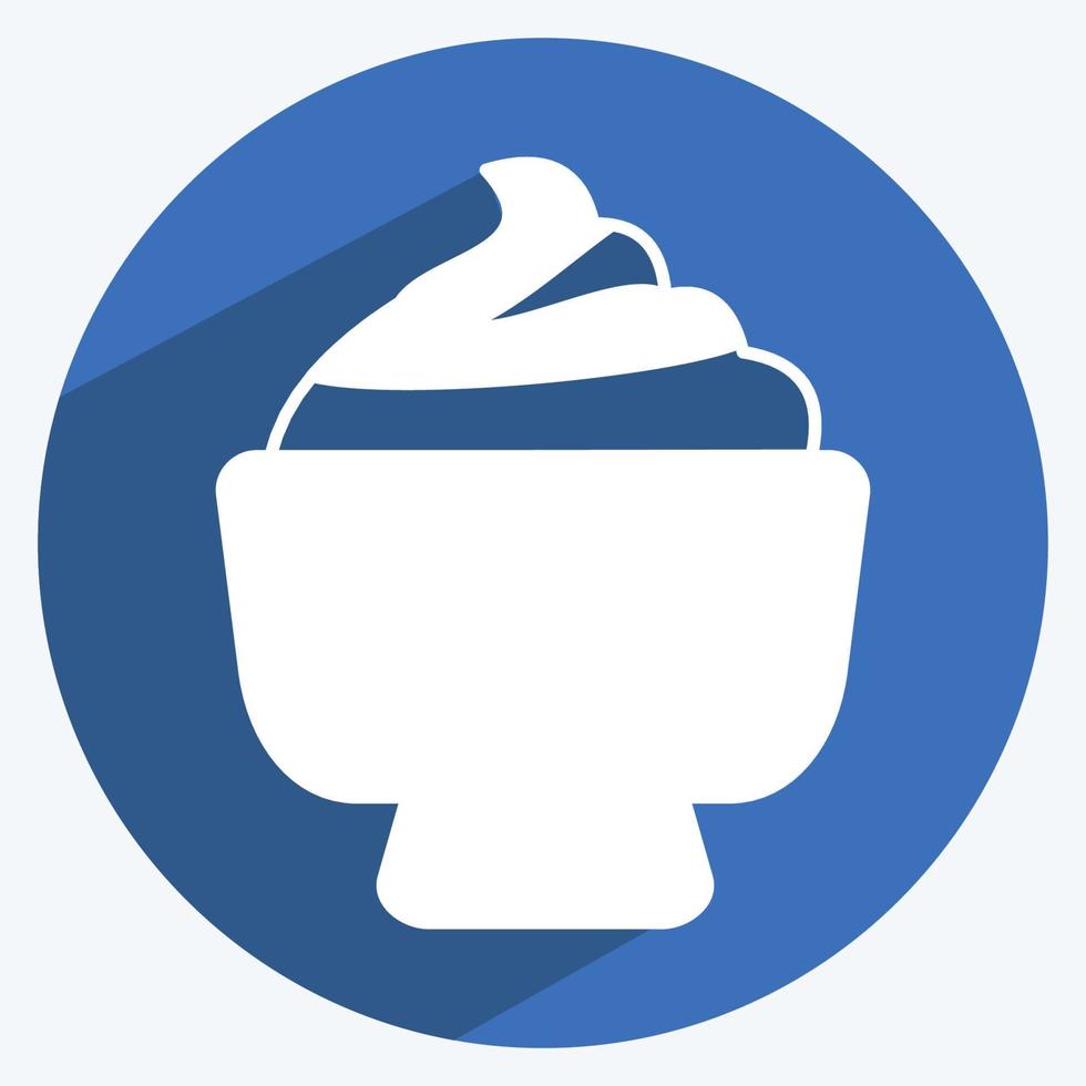 Cream Bowl Icon in trendy long shadow style isolated on soft blue background vector