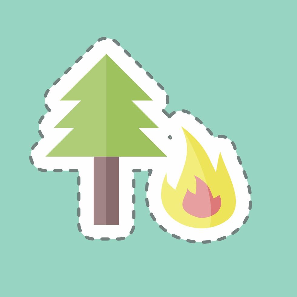 Forest Fire Sticker in trendy line cut isolated on blue background vector