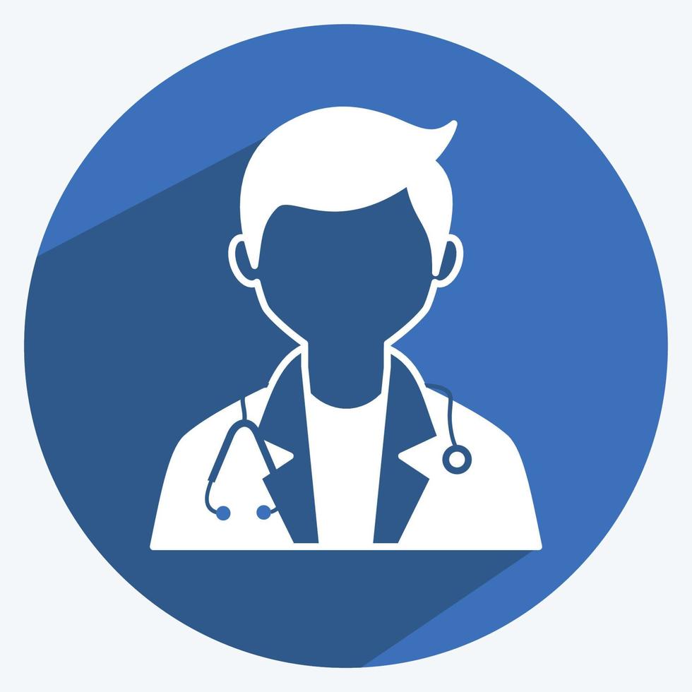 icono de doctor en estilo de moda larga sombra aislado sobre fondo azul suave vector