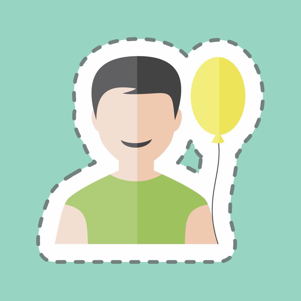 Holding balloons Sticker in trendy line cut isolated on blue background vector