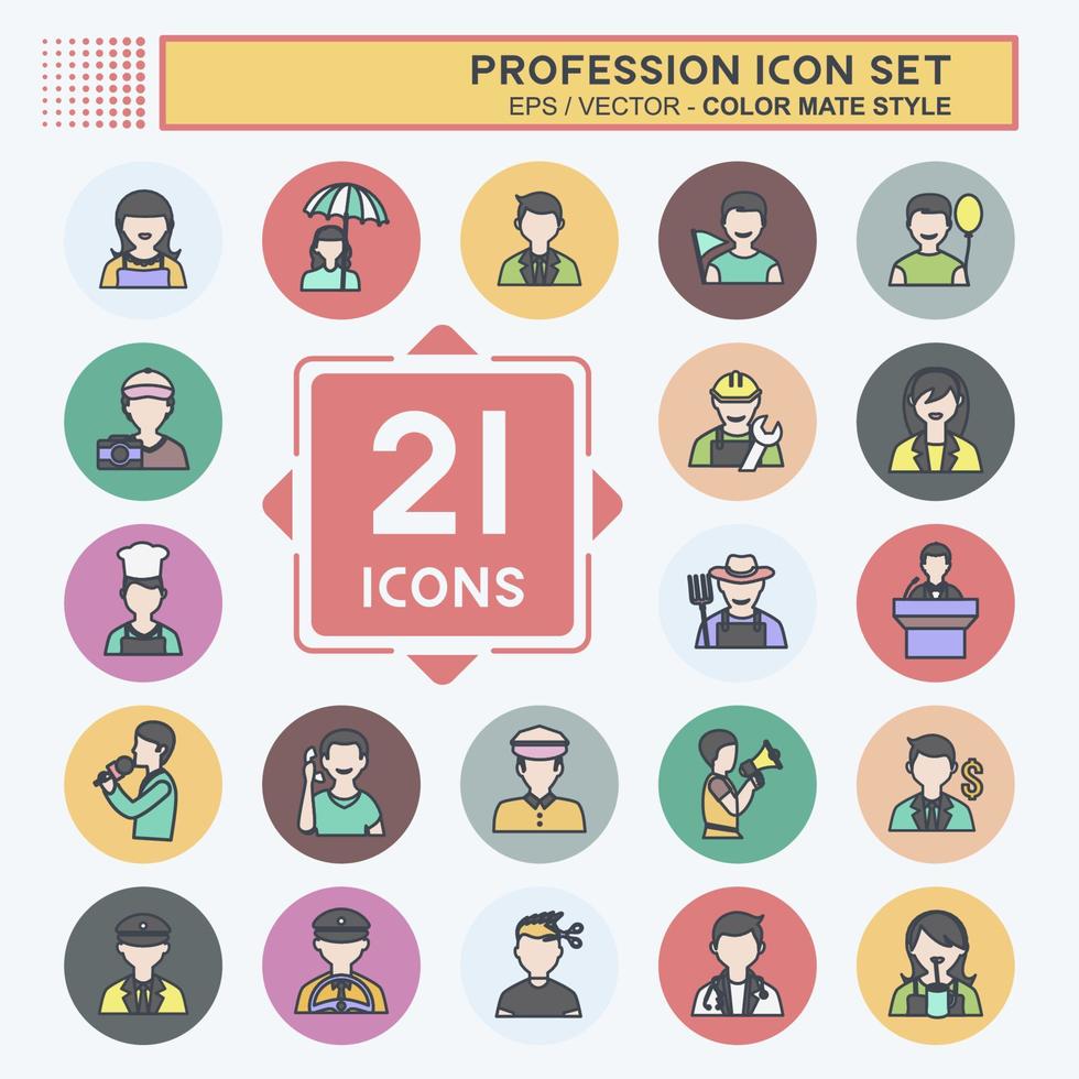 Profession Icon Set in trendy color mate style isolated on soft blue background vector