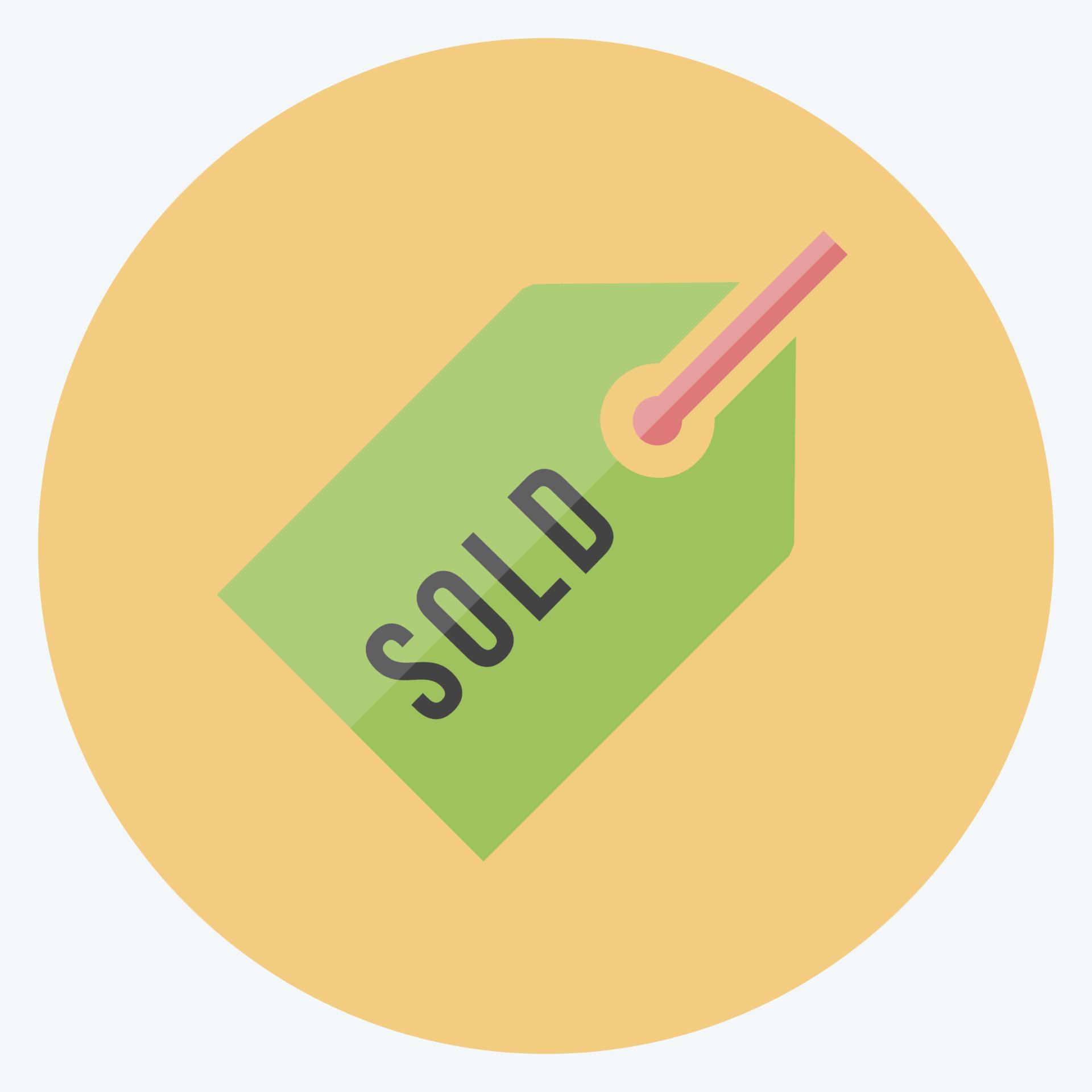 Sold Tag Icon in trendy flat style isolated on soft blue background