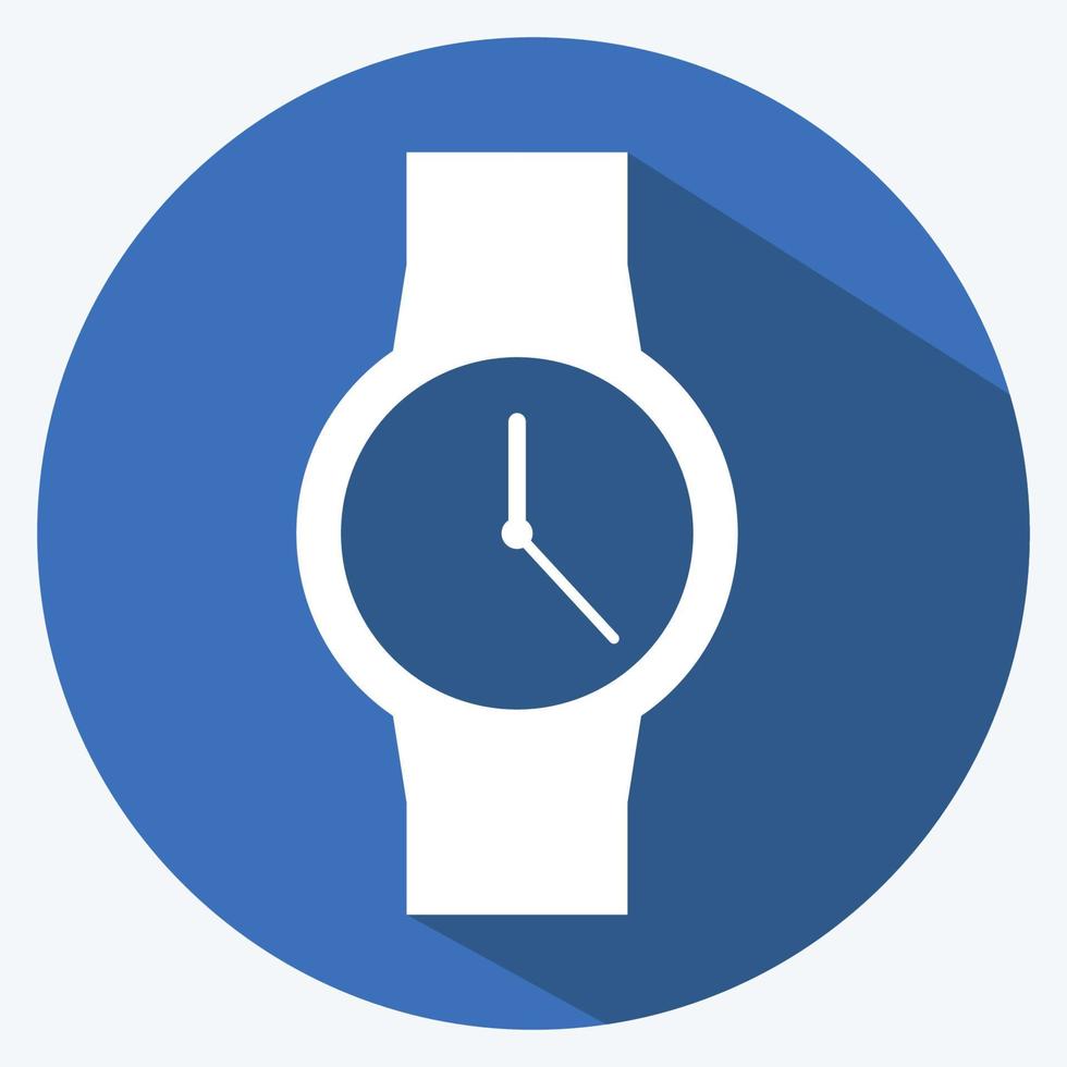 icono de reloj casual en el moderno estilo de sombra larga aislado sobre fondo azul suave vector