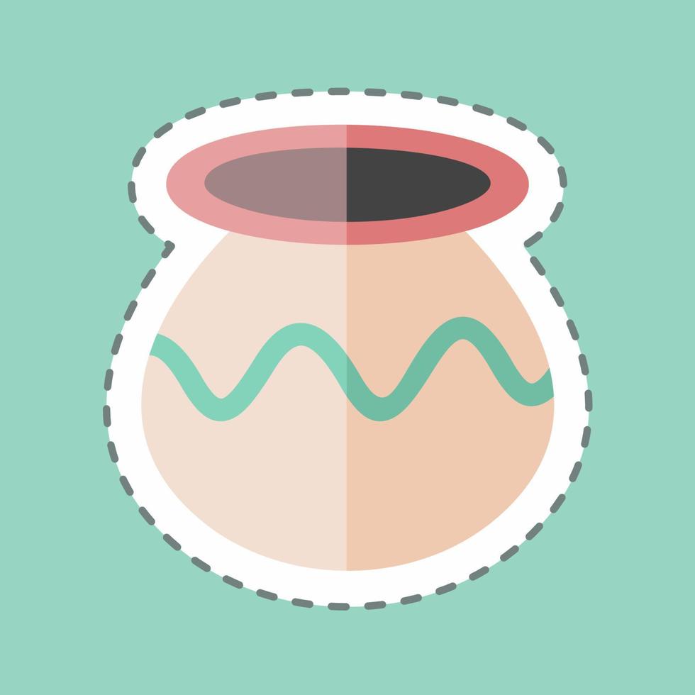 Plant Pot Sticker in trendy line cut isolated on blue background vector
