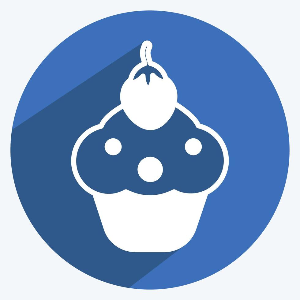 Cupcake Icon in trendy long shadow style isolated on soft blue background vector