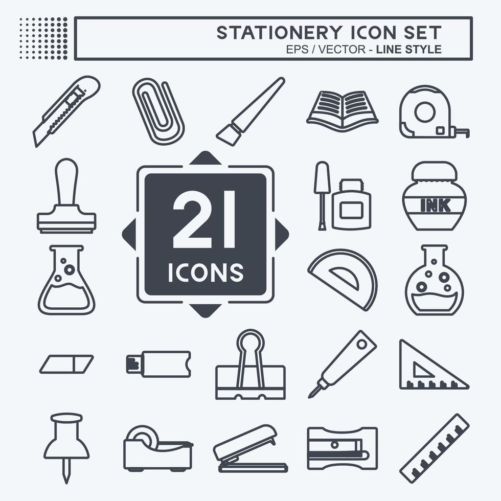 Stationery Icon Set in trendy line style isolated on soft blue background vector