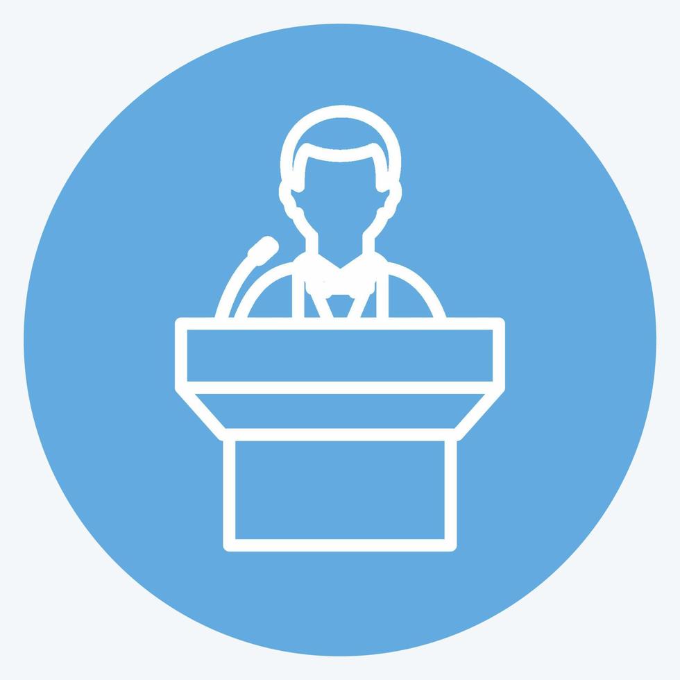 Speaking on podium Icon in trendy blue eyes style isolated on soft blue background vector