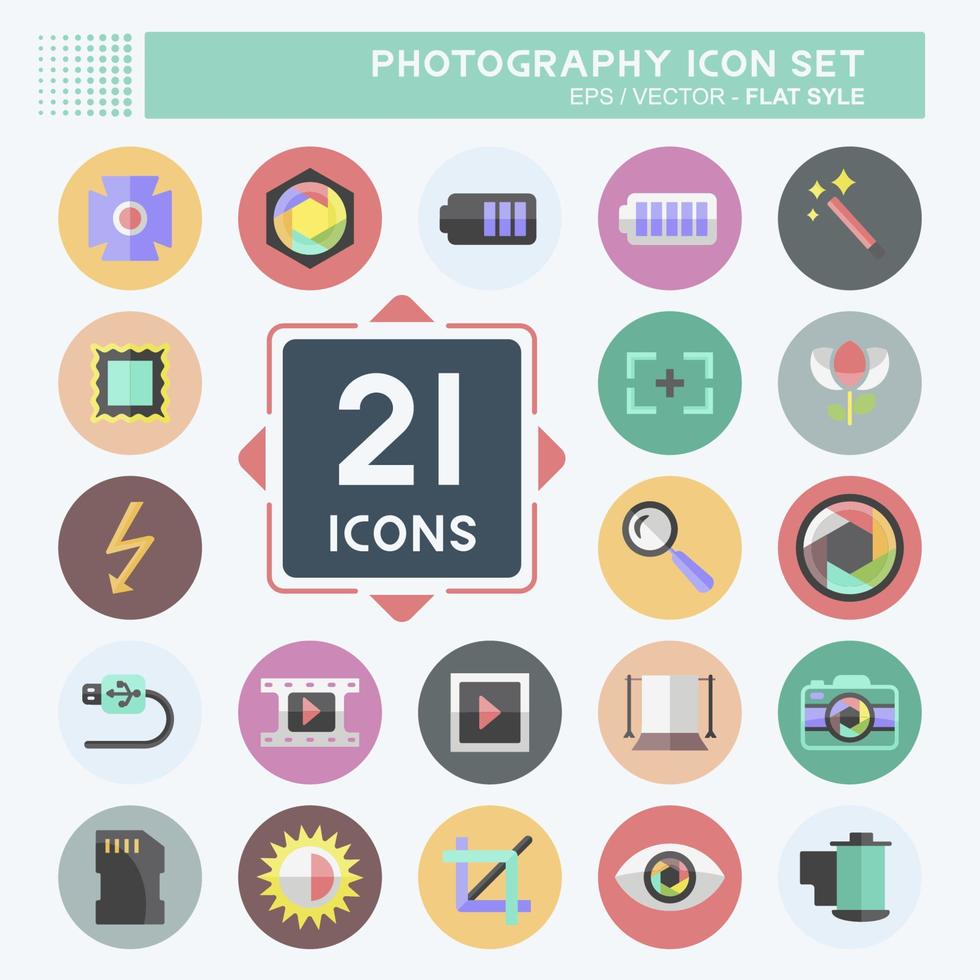 Photography Icon Set in trendy flat style isolated on soft blue background vector