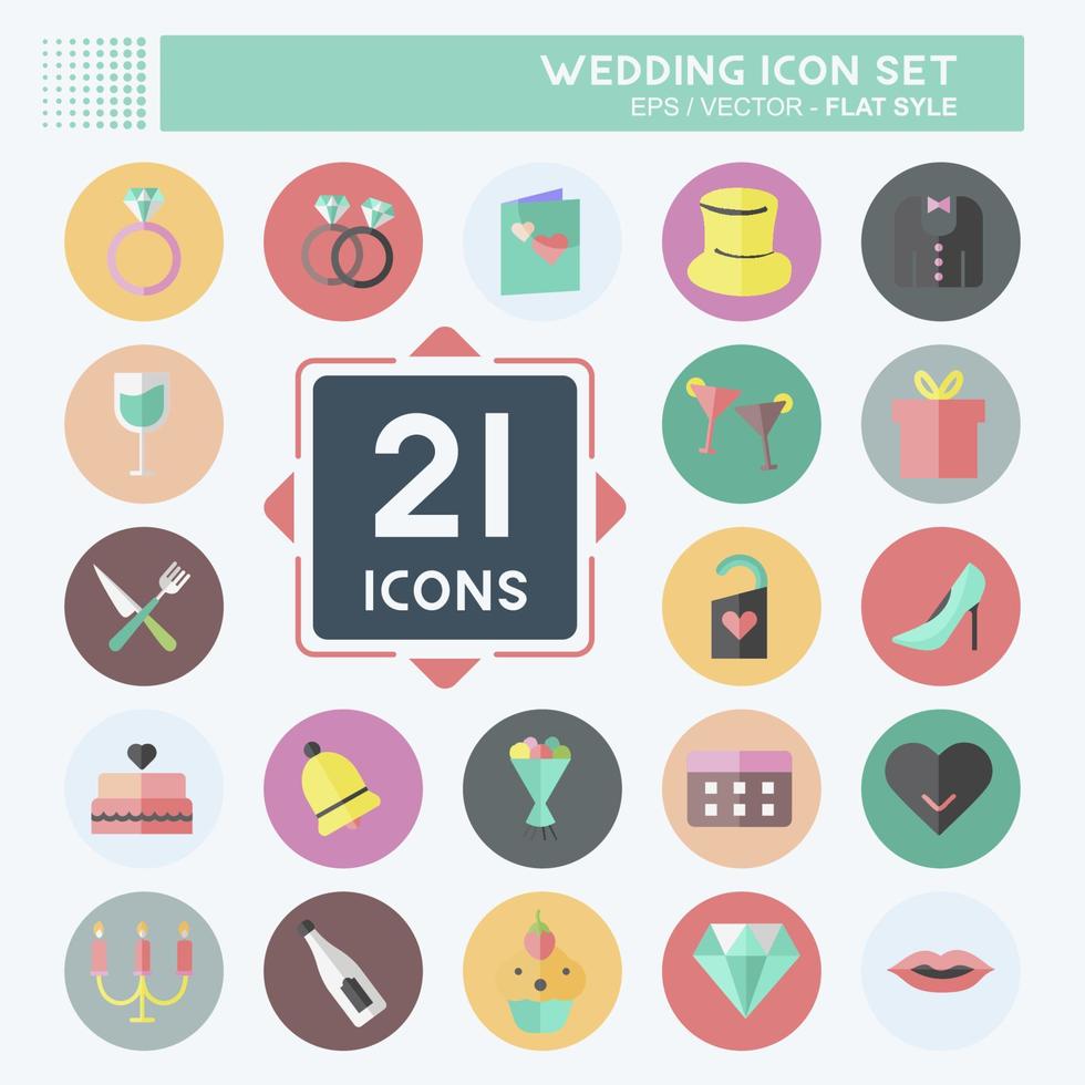 Wedding Icon Set in trendy flat style isolated on soft blue background vector