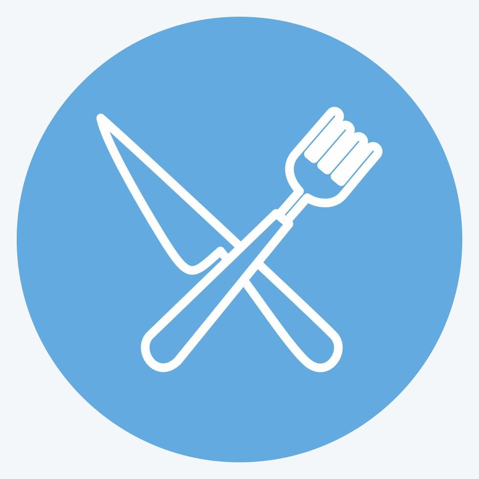 Icono de tenedor y cuchillo en el moderno estilo de ojos azules aislado sobre fondo azul suave vector
