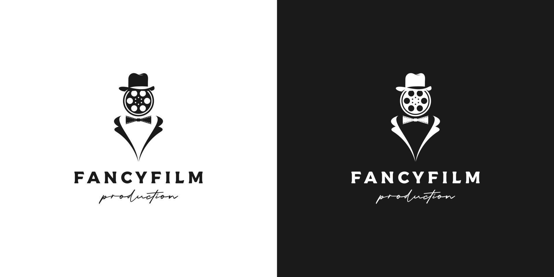 Man with tuxedo and Reel Film for Movie Maker, cinema and film Logo vector