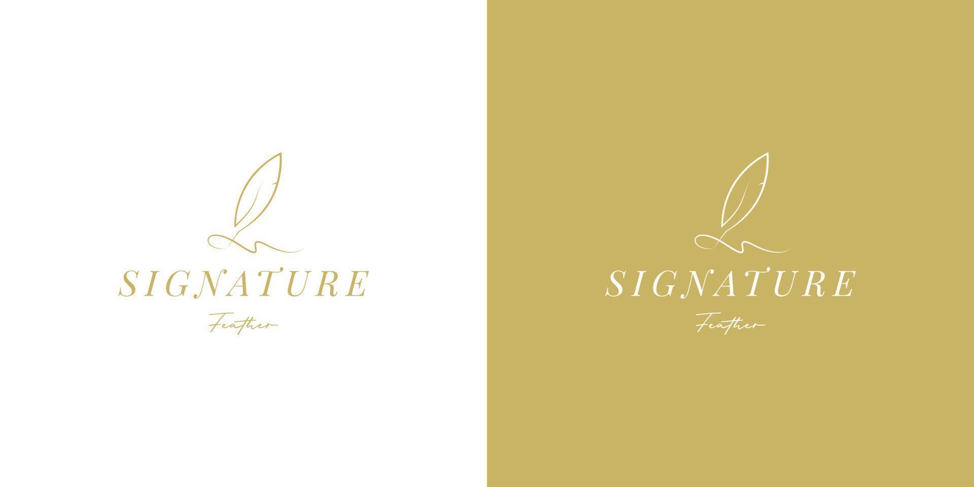 Quill Feather Pen, Minimalist Signature Handwriting logo design vector