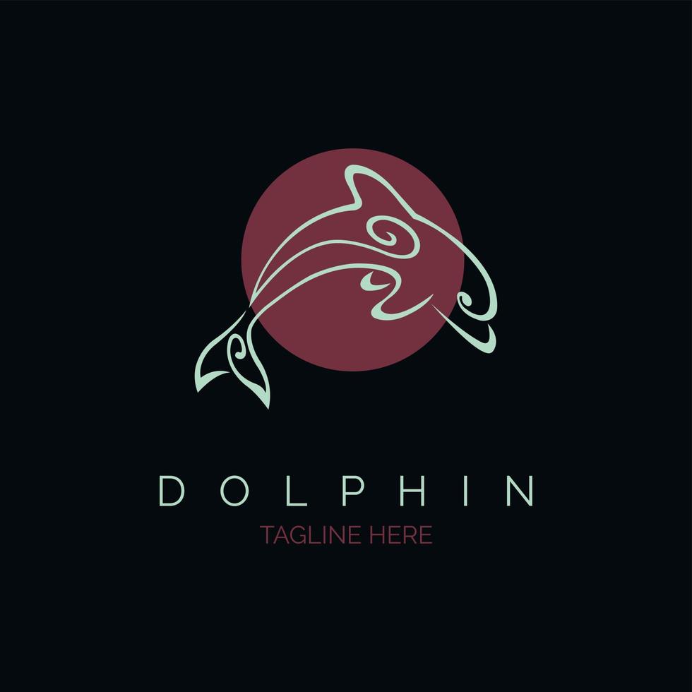 dolphin fish line style logo icon template design for brand or company and other vector