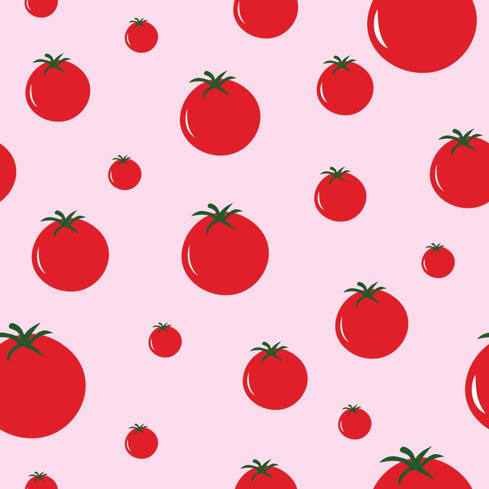 Red tomatoes on a pink background seamless pattern for print, wallpaper, textile vector illustration
