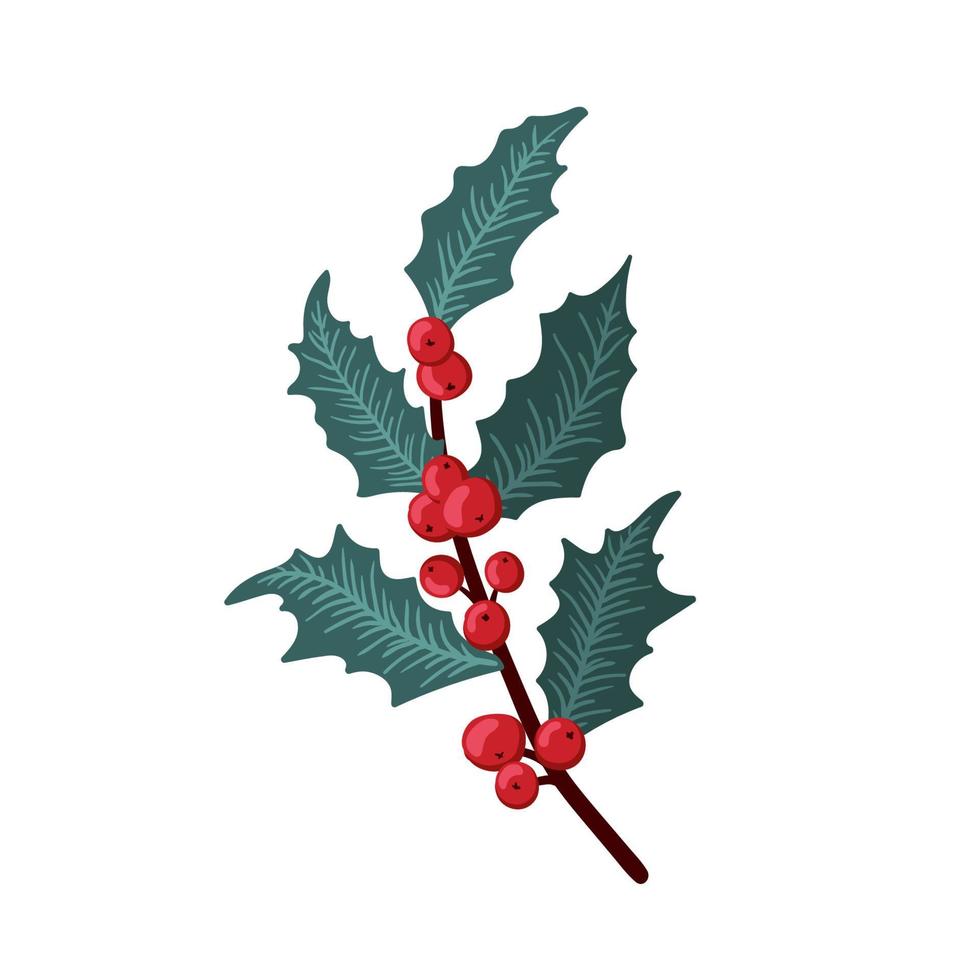 Christmas holly berry set, green leaf, red berry, branches, twigs. Vector  winter illustration isolated on white background for Christmas cards and  decorative design. 5015887 Vector Art at Vecteezy