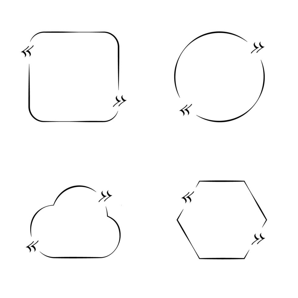 un conjunto de marcos de cotización, vector aislado sobre fondo blanco. comillas de burbujas, comentarios, bordes de mensajes.