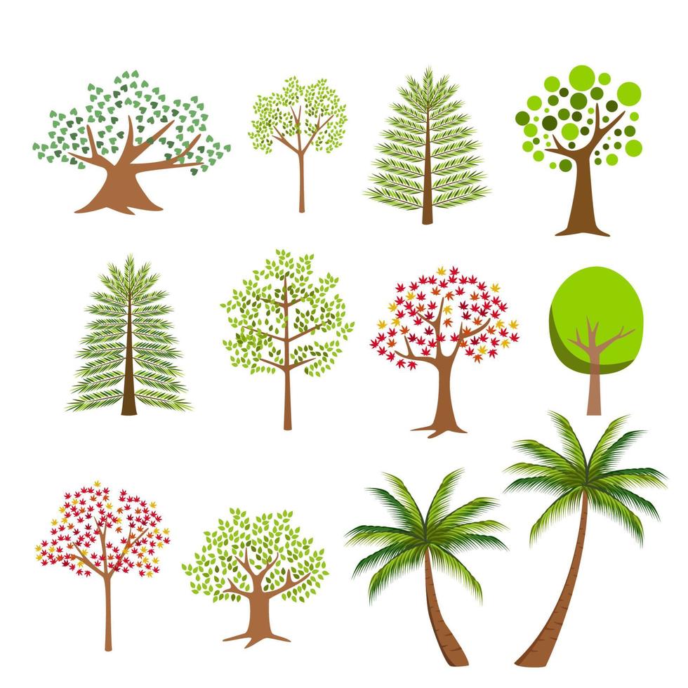 colección de árboles. conjunto de árbol aislado sobre fondo blanco. ilustración vectorial. vector