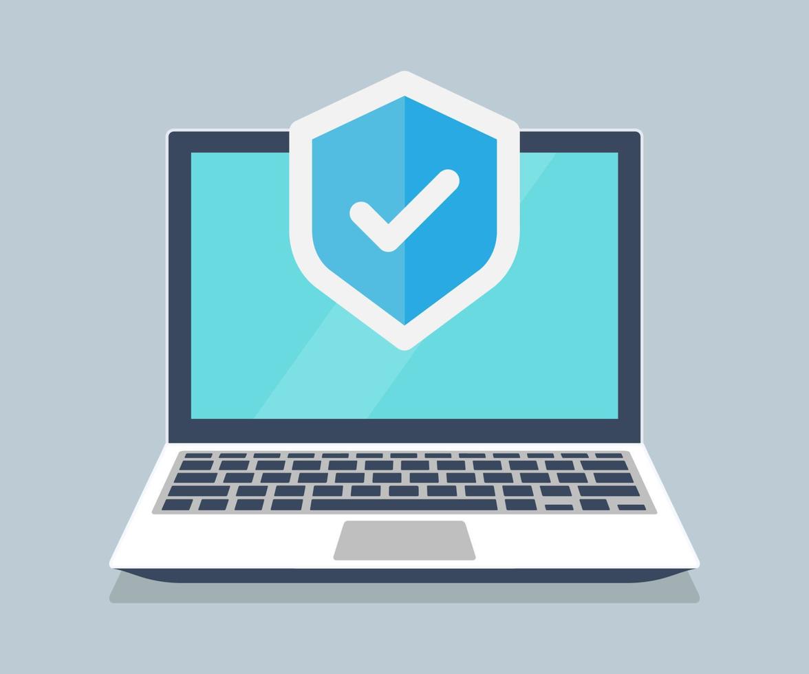 Laptop protection flat icon - vector illustration . security, protect, protection, secure, antivirus, safe, laptop, computer, flat icons .