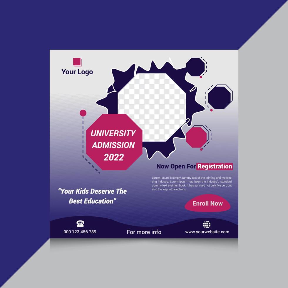 Best University Admission Banner, Social Media Post Design vector