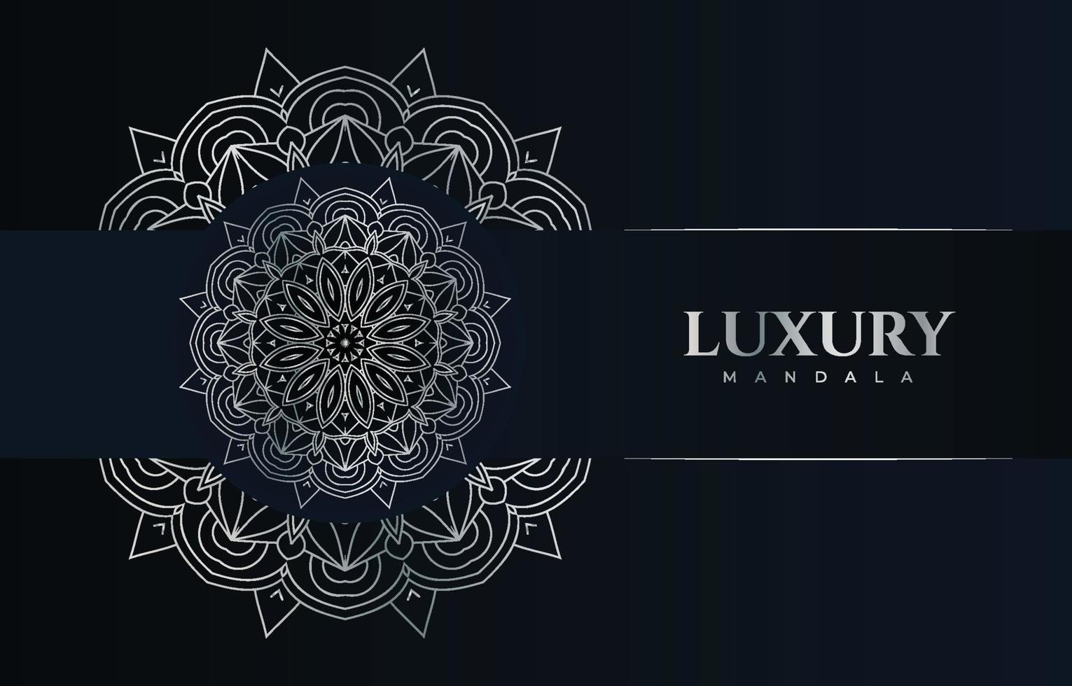Decorative white mandala pattern. Mandala pattern with metallic white color. Mandala ornament on a dark blue background. Luxurious mandala vector. vector