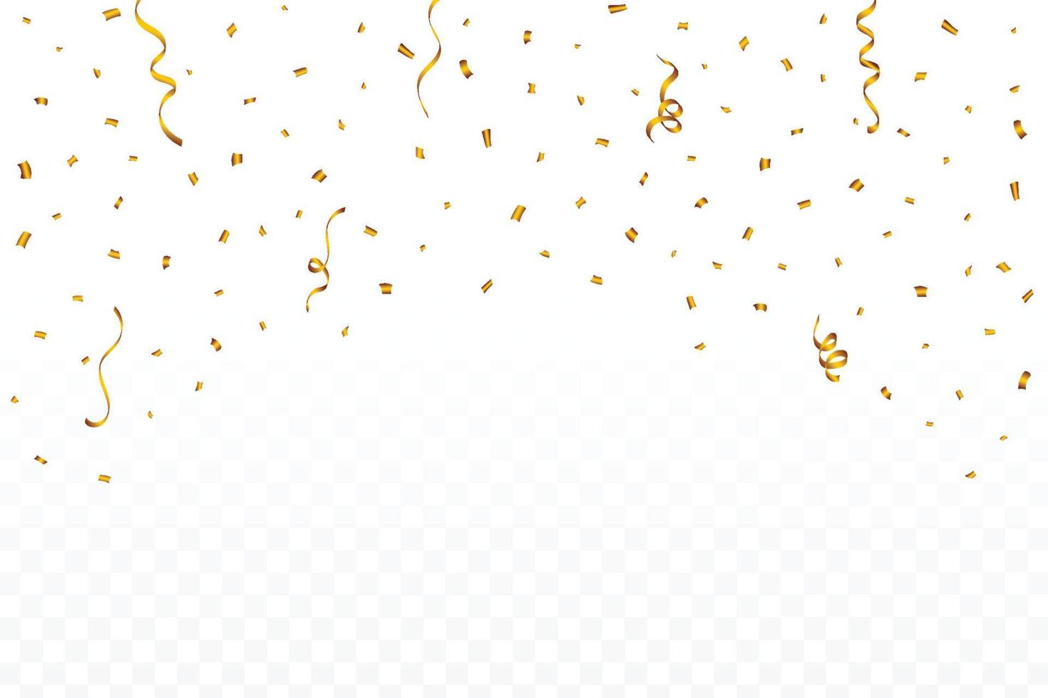 Golden confetti falling isolated on transparent background. Shiny golden party tinsel and confetti falling background. Confetti vector for carnival background. Festival and anniversary elements.