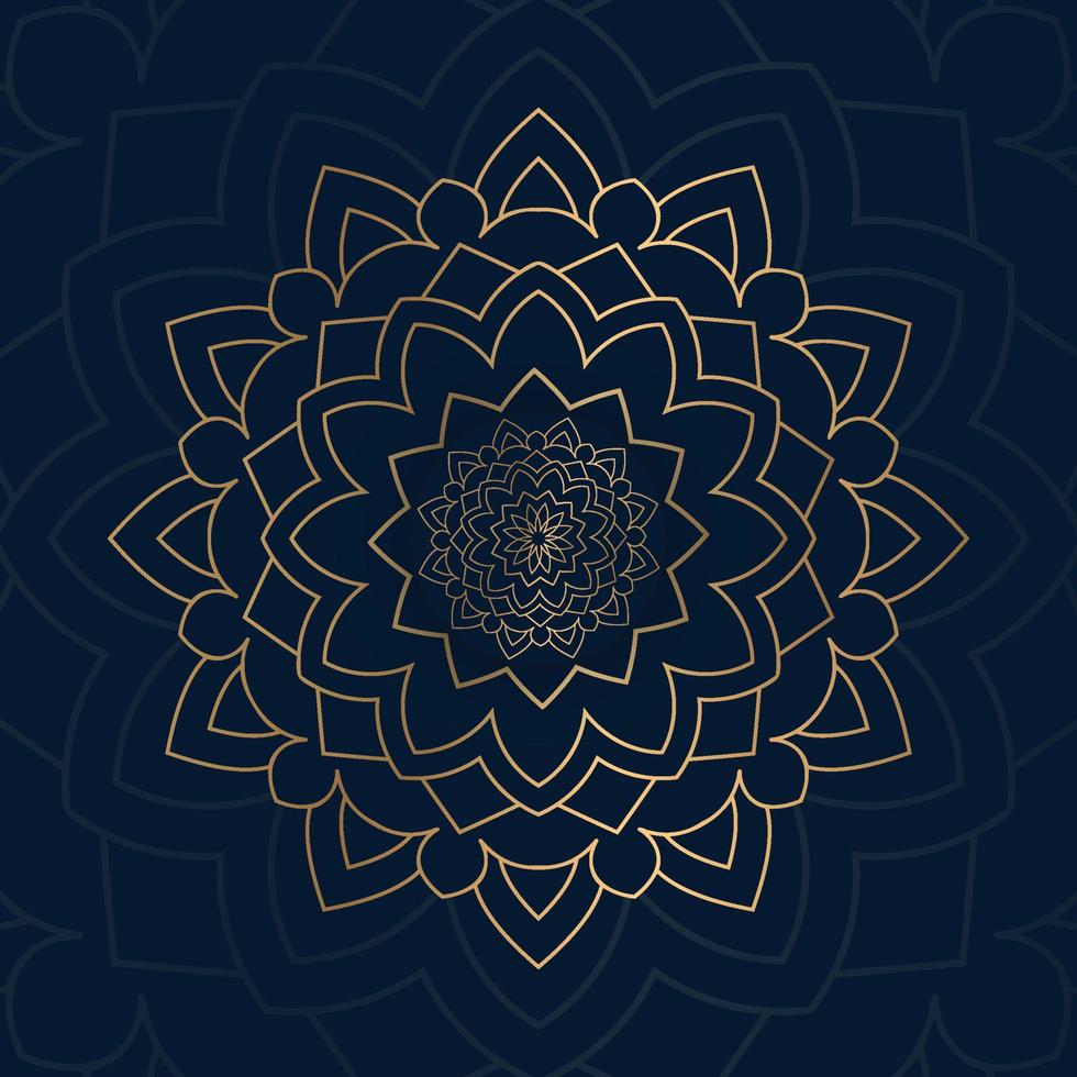 Luxurious golden mandala vector. Mandala ornament on a dark blue background, golden pattern. Decorative golden mandala background. Luxurious decoration, mandala pattern with shiny gold color. vector