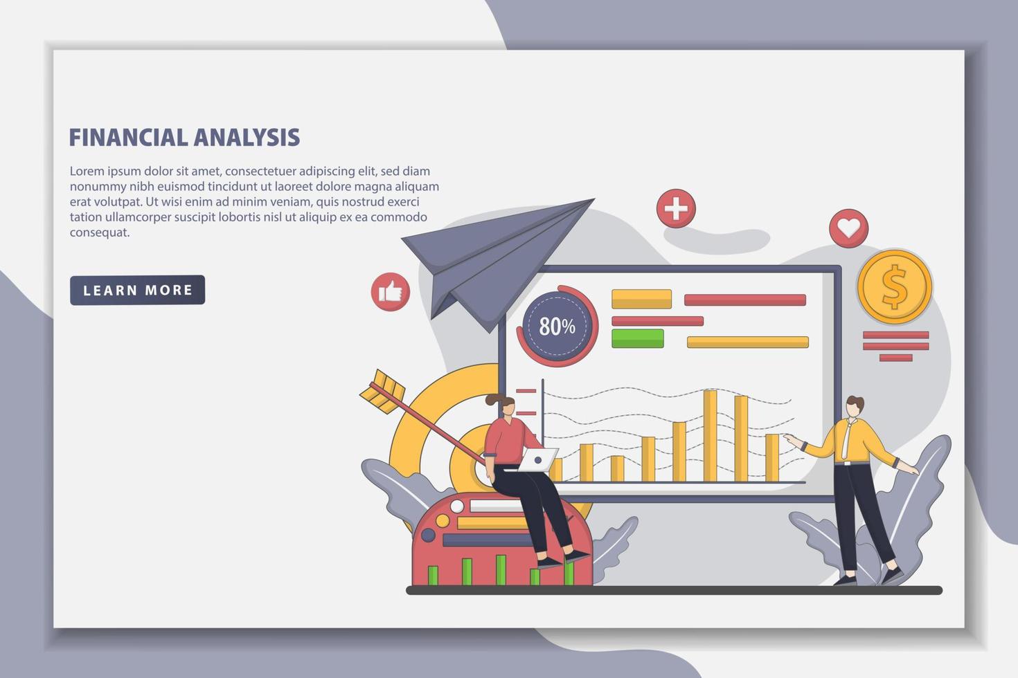 concepto de página de destino de análisis financiero de ilustración vectorial vector