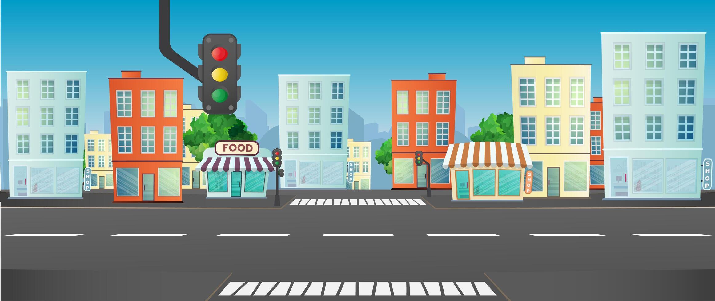 City street with traffic light and buildings vector