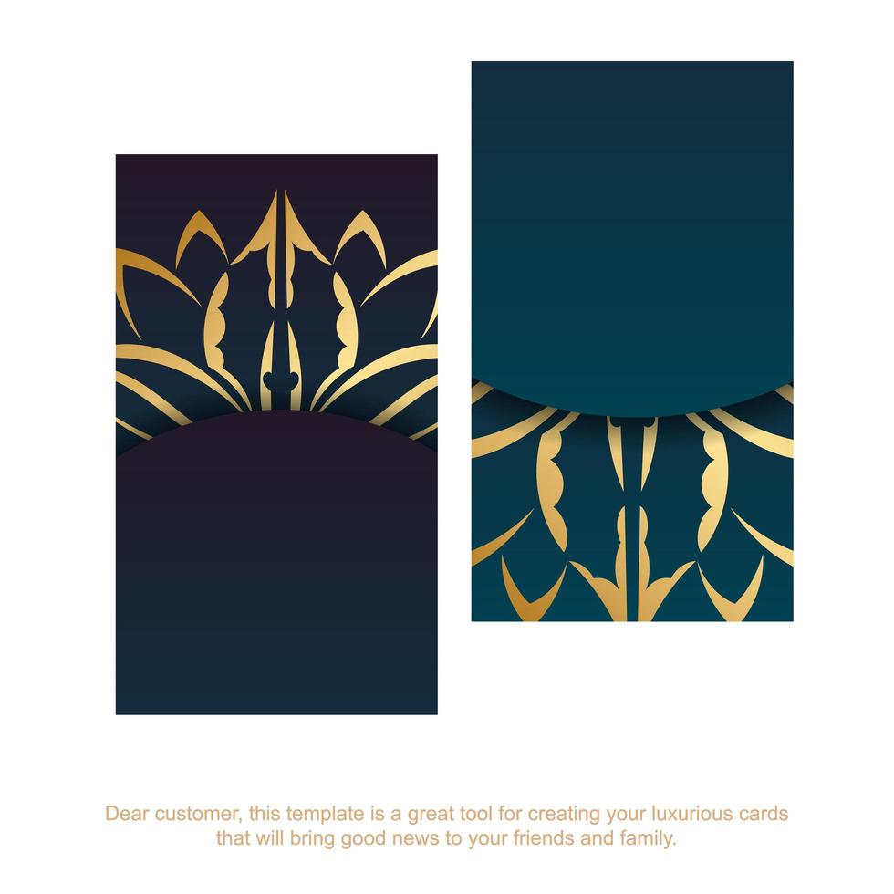 tarjeta de visita degradada azul con patrón dorado abstracto para su marca. vector