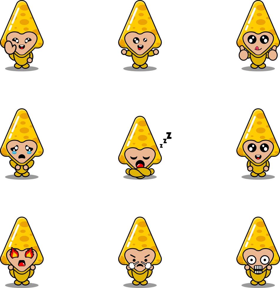 cartoon character vector illustration mascot costume set triangular cheese food expression bundle