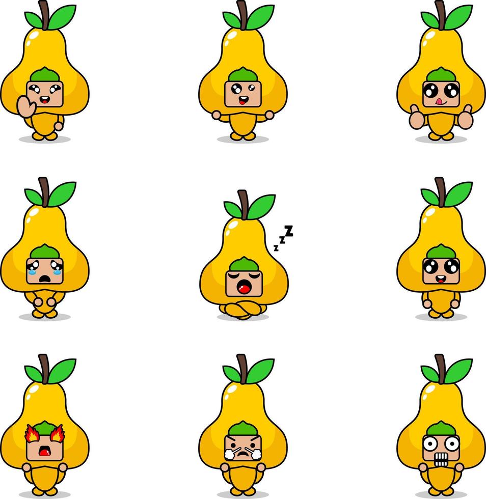vector illustration of cartoon character mascot costume set of pear fruit expression bundle