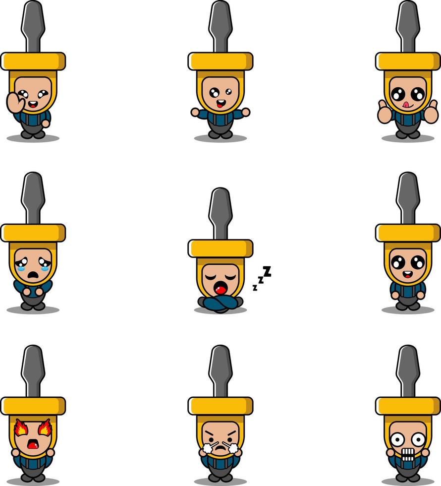 cartoon character mascot costume vector illustration set bundle expression screwdriver
