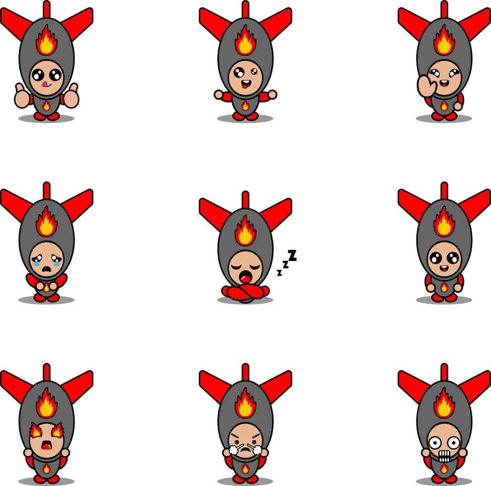 cartoon character mascot costume vector illustration nuclear bomb expression bundle set