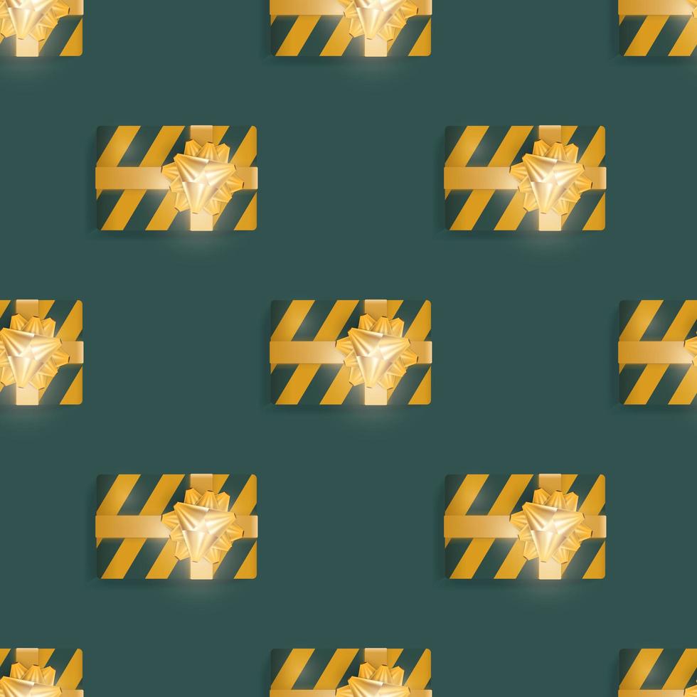 Seamless pattern with realistic gifts. Endless background. Green and yellow color. Suitable for postcards, prints, brown paper and backgrounds. Vector