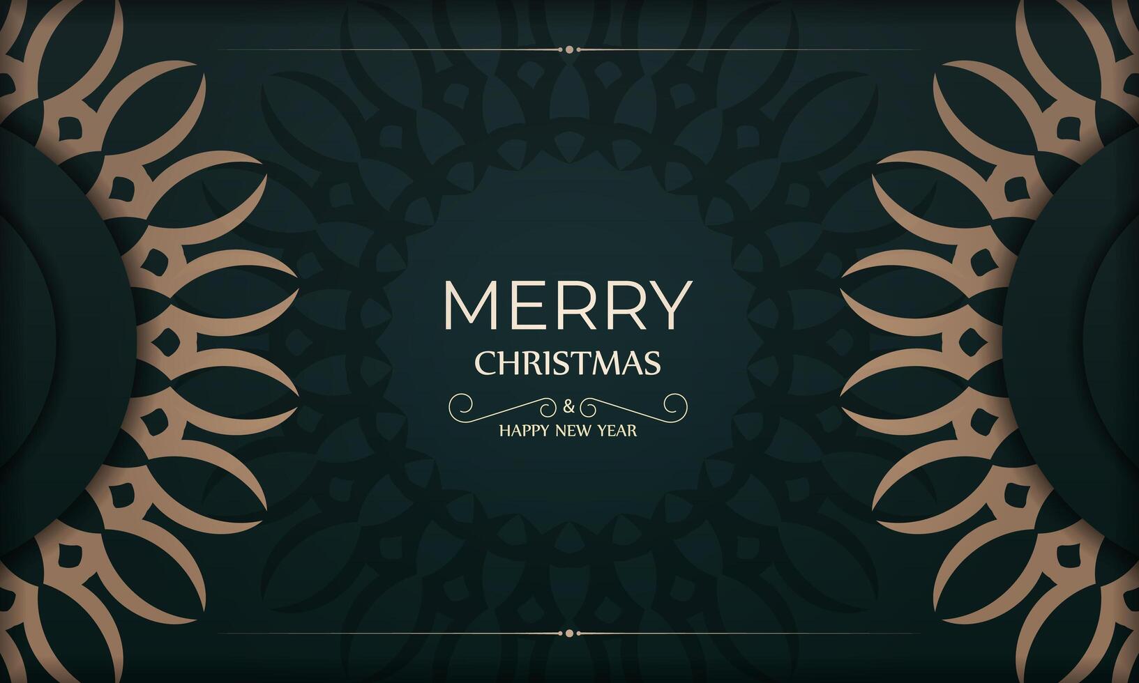 Postcard template Merry christmas dark green color with vintage yellow pattern vector