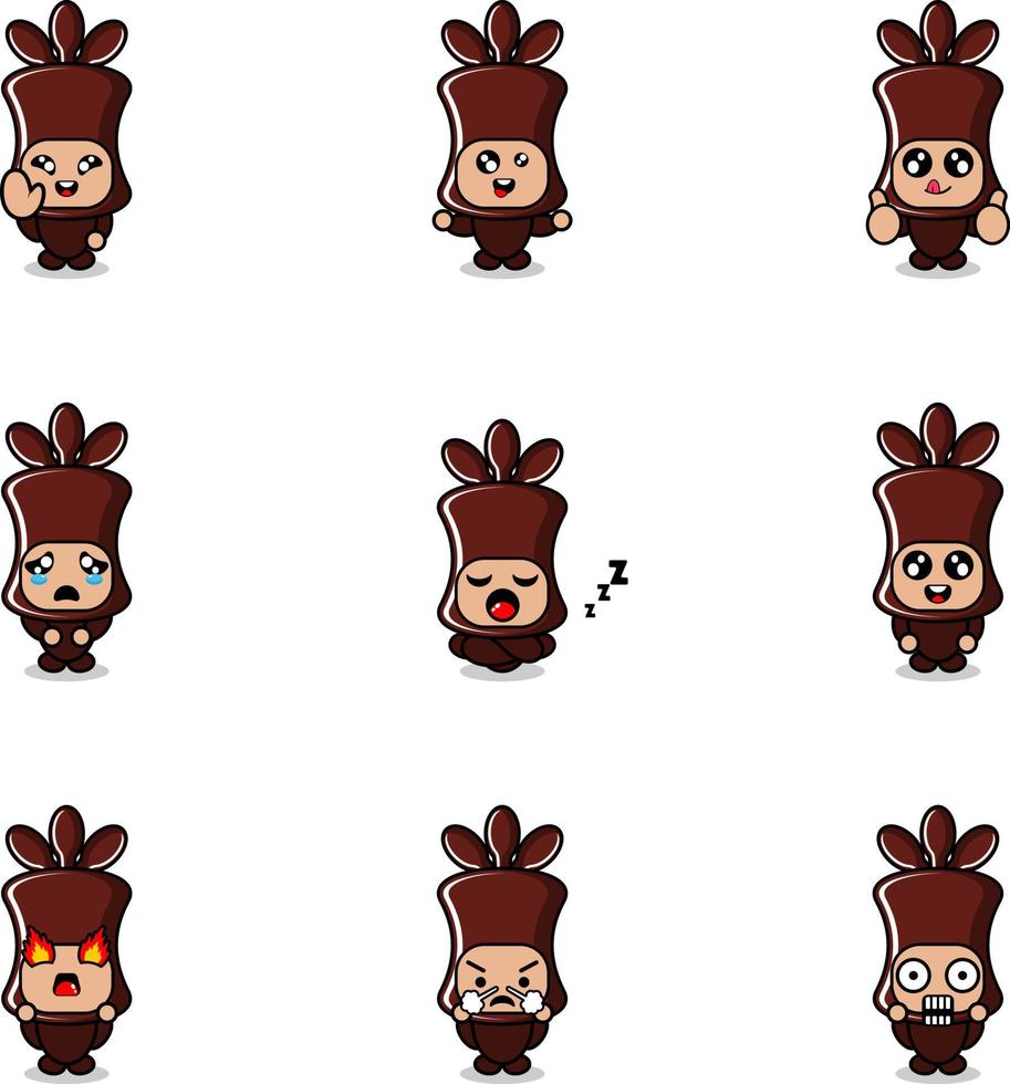 cartoon character vector illustration mascot costume set chocolate candy food expression bundle