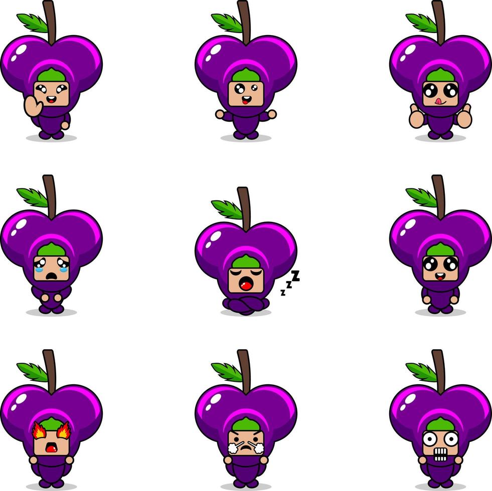 vector illustration of cartoon character mascot costume set of grape fruit expression bundle