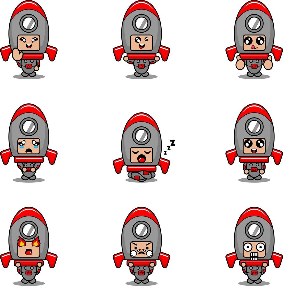 vector illustration of cartoon character mascot costume set of spaceship expression bundle