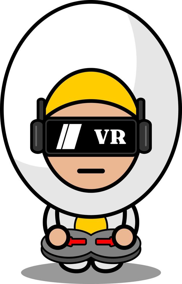 vector cartoon character mascot costume cute boiled egg food playing virtual reality game