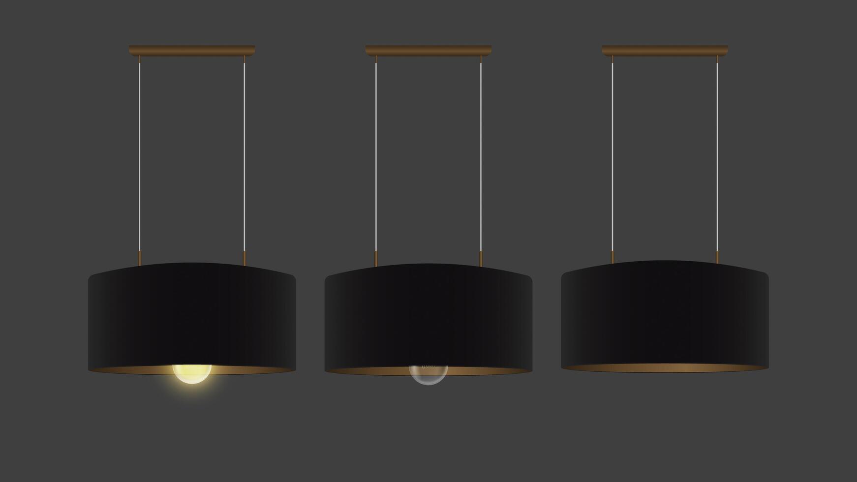 Vector set of realistic black chandeliers. Ceiling lamp. Loft style. Element for interior design.