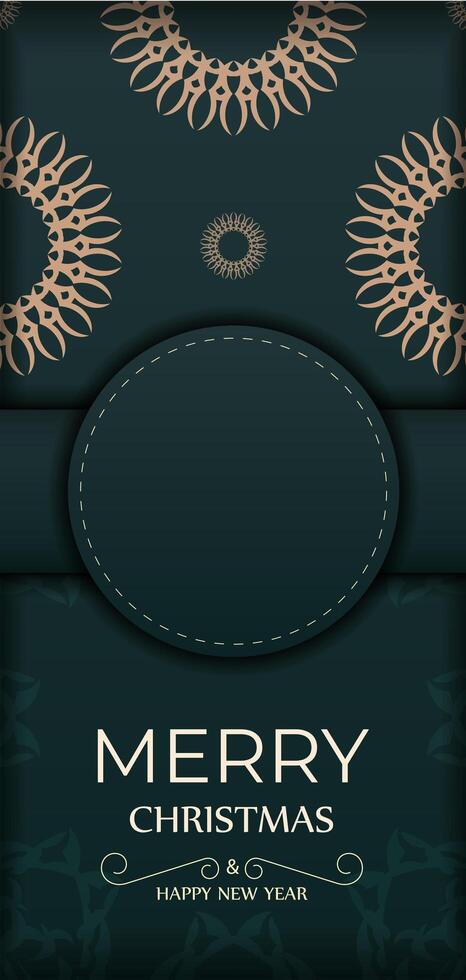 A green and gold christmas card with a circular pattern vector
