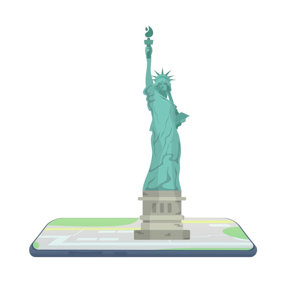 Map in the smartphone. Statue of Liberty on the map. . vector