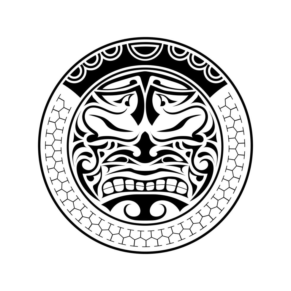 Polynesian tattoo design mask. Frightening masks in the Polynesian native ornament. Isolated illustration vector