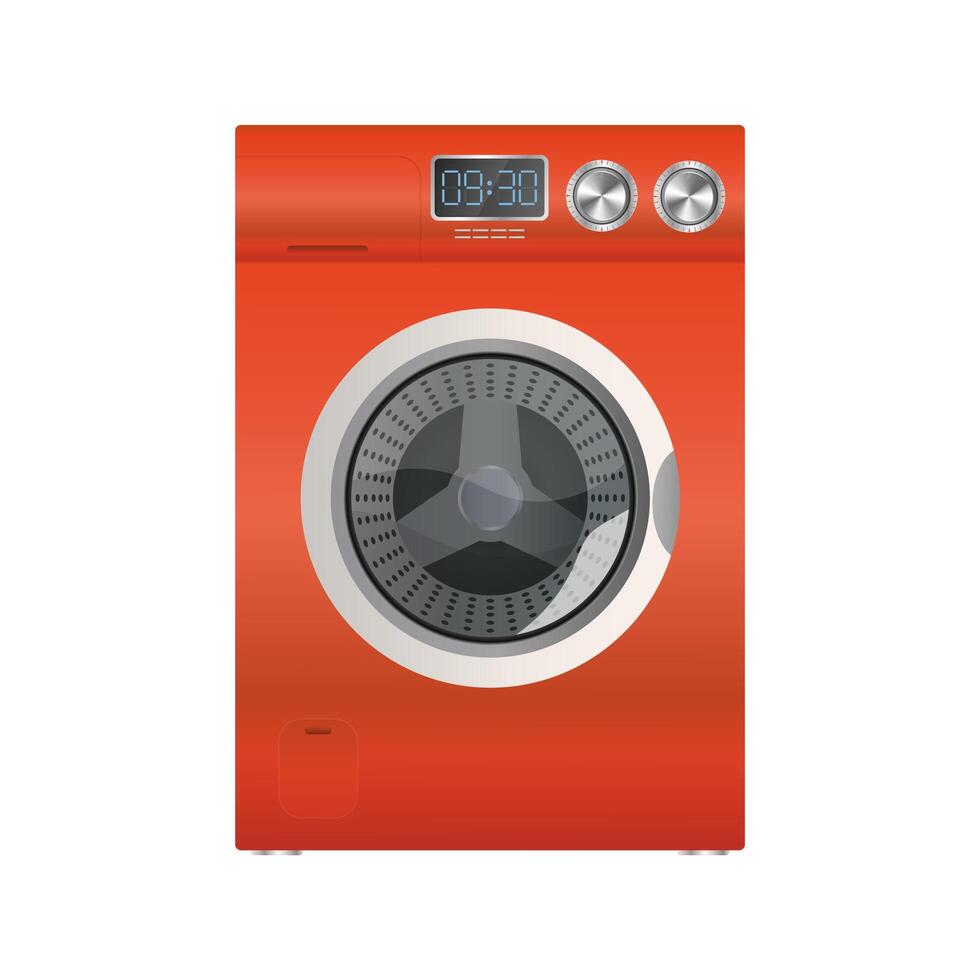 Red washing machine isolated on a white background. Realistic washing machine. vector