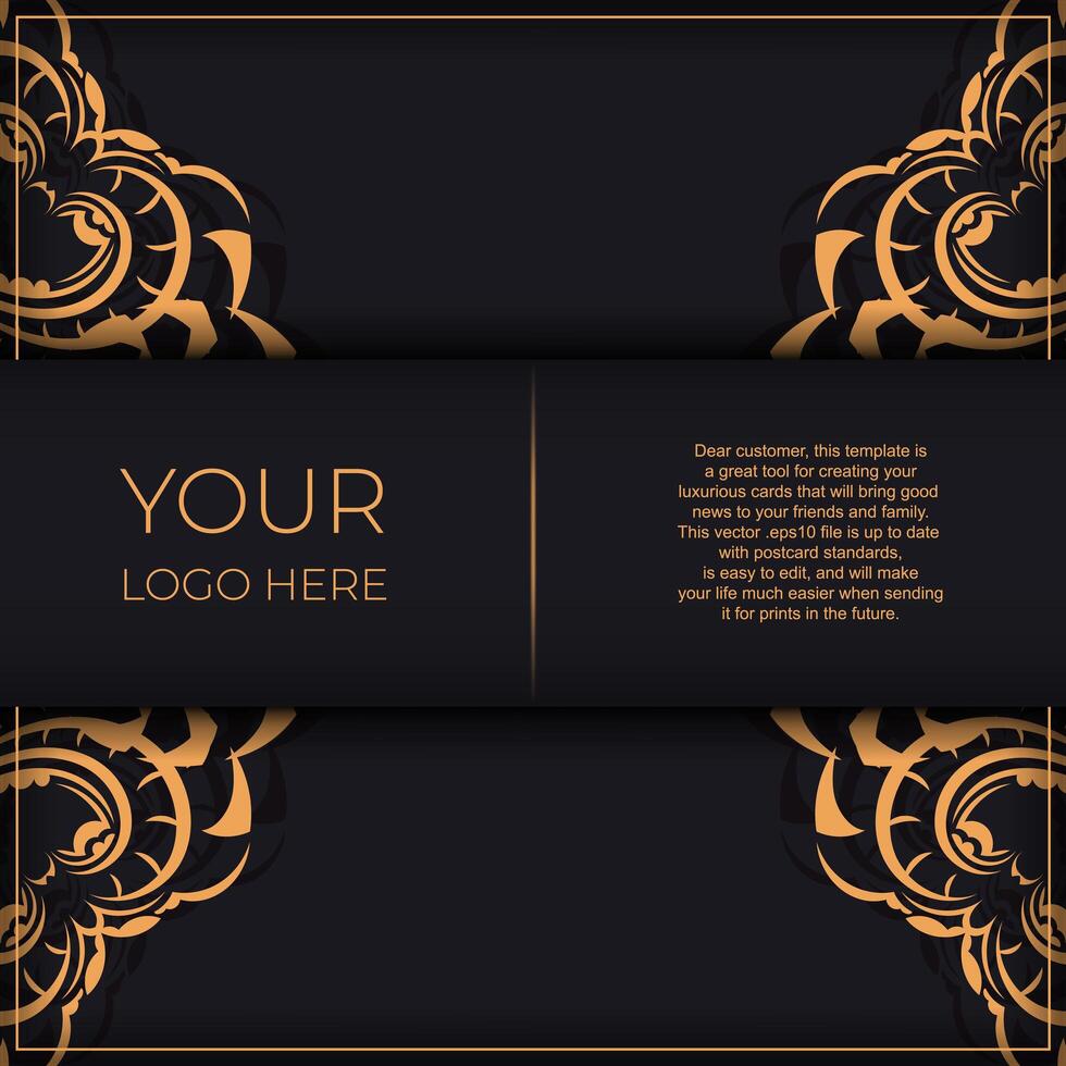 Black luxury postcard design with vintage Indian ornament. Can be used as background and wallpaper. Elegant and classic vector elements ready for print and typography.