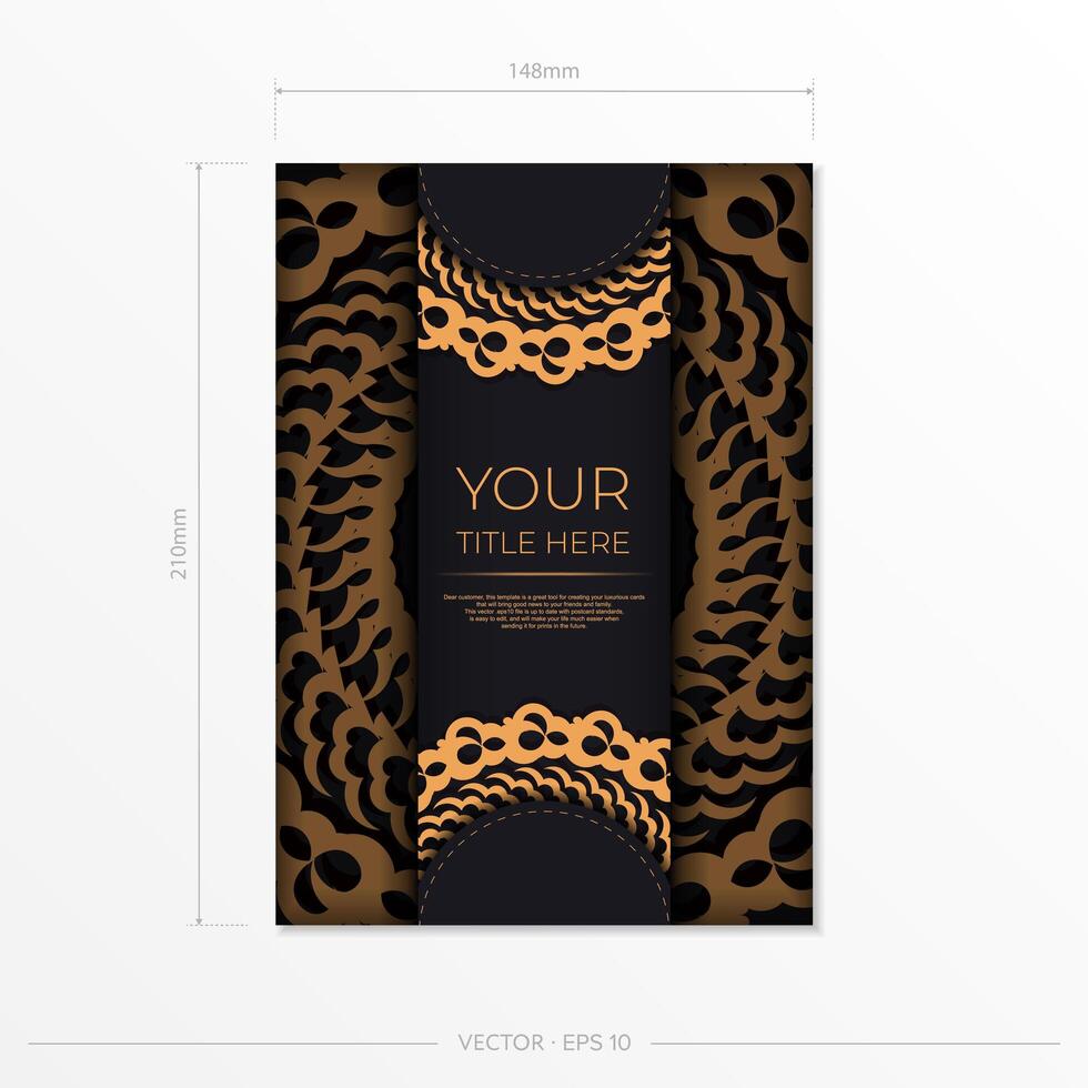 Dark black gold postcard template with white Indian mandala ornament. Elegant and classic elements ready for print and typography. vector
