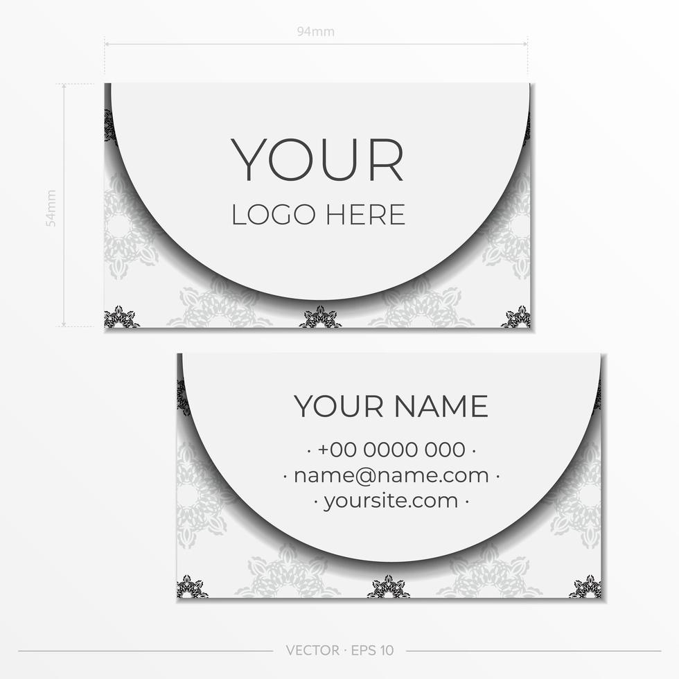 White luxury business cards template with decorative ornaments business cards, oriental pattern, illustration. vector