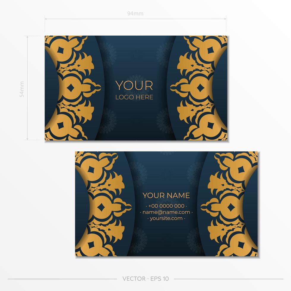 Blue Business Cards Template with Decorative Ornaments Business Cards, Oriental Pattern, Illustration. vector